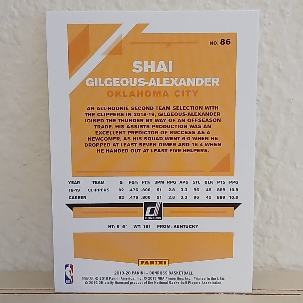 2019-20 PANINI DONRUSS SHAI GILGEOUS ALEXANDER #62 OKLAHOMA CITY THUNDER