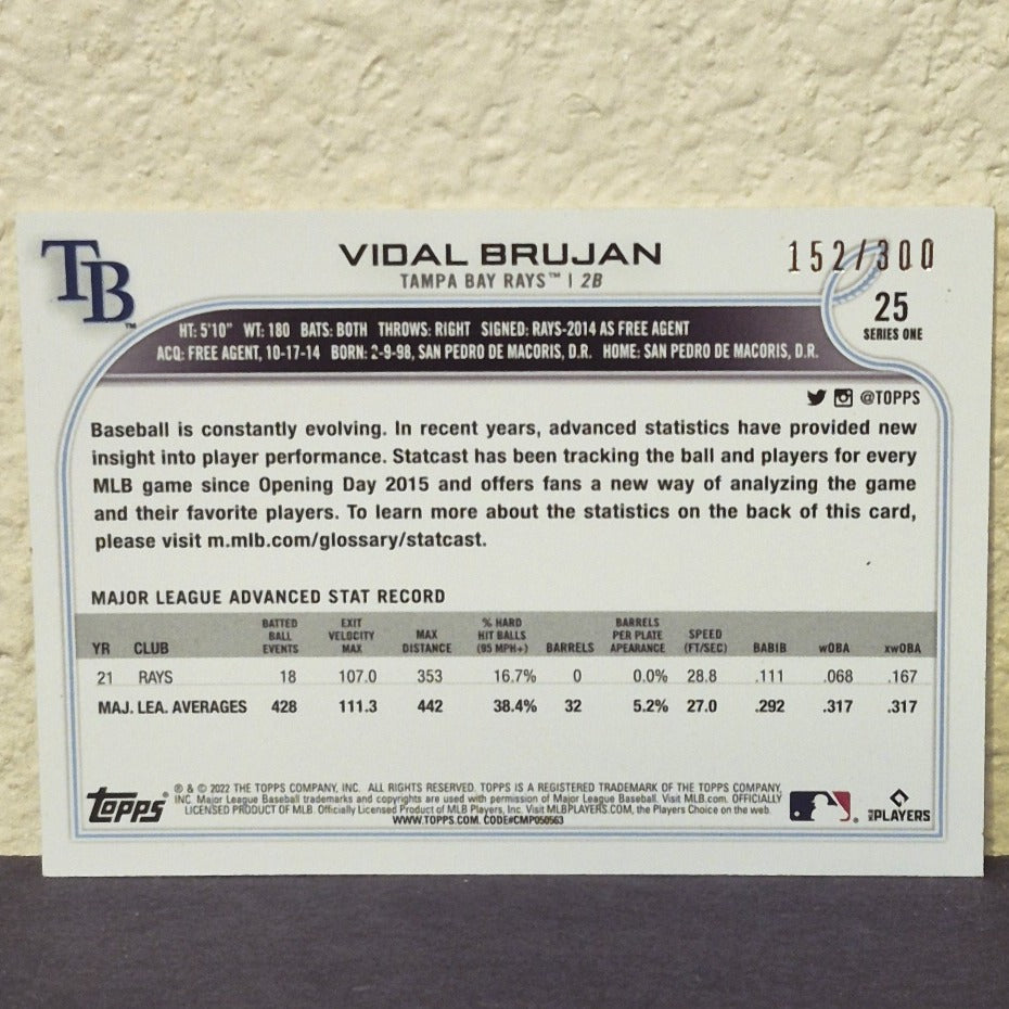 2022 TOPPS SERIES 1 VIDAL BRUJAN ADVANCED STATS VARIATION ROOKIE SP #25 152/300