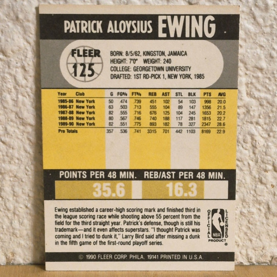 1990-91 FLEER BASKETBALL PATRICK EWING #125 NEW YORK KNICKS