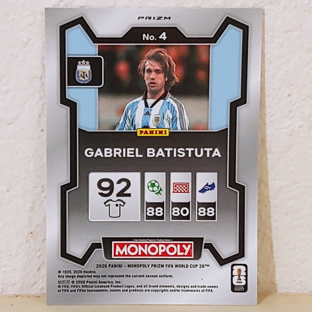 2026 PANINI PRIZM MONOPOLY FIFA WORLD CUP GABRIEL BATISTUTA SILVER PRIZM #4