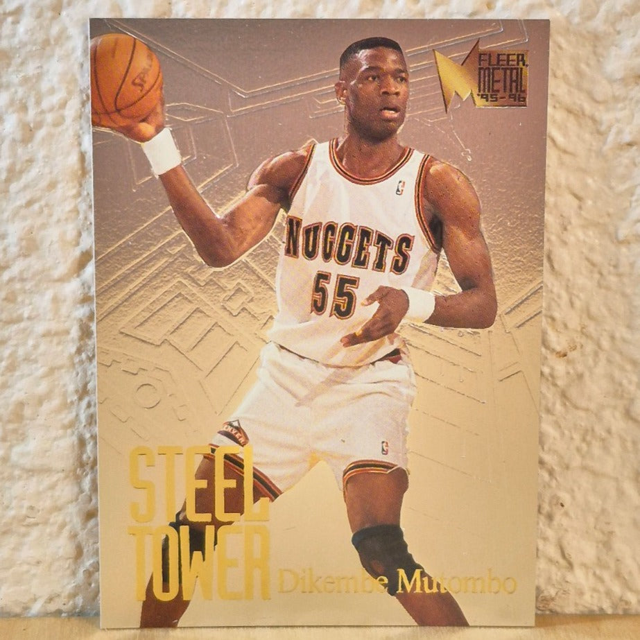 1995-96 FLEER METAL DIKEMBE MUTOMBO STEEL TOWER INSERT CARD #5 DENVER NUGGETS