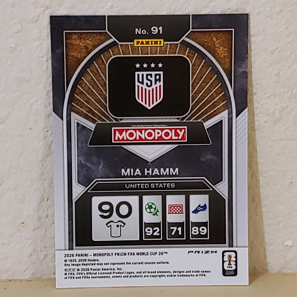 2026 PANINI PRIZM MONOPOLY FIFA WORLD CUP MIA HAMM FOUR CORNERS GREEN WAVE #91