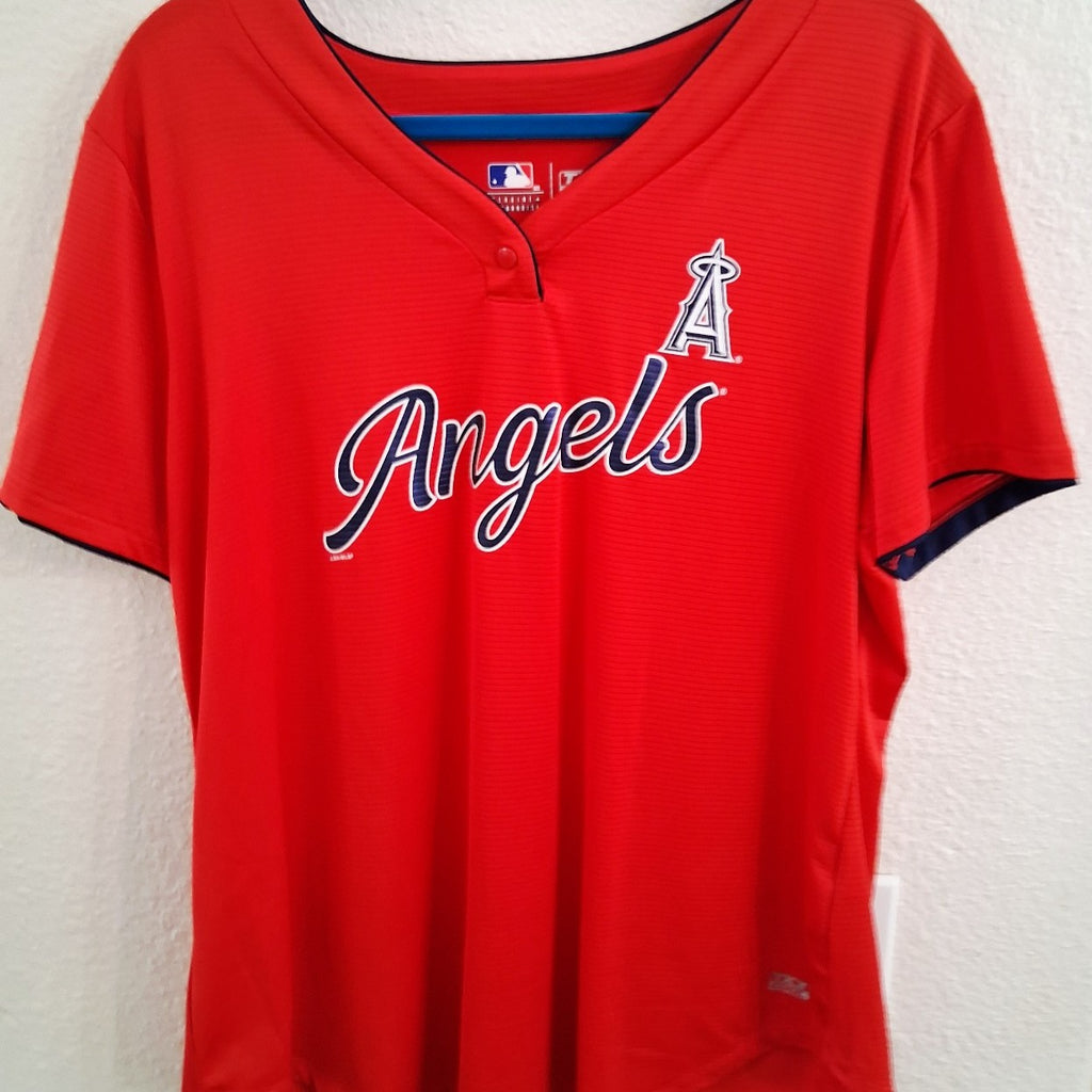 WOMENS LOS ANGELES ANGELS RED TEAM LOGO JERSEY T-SHIRT MLB XXL