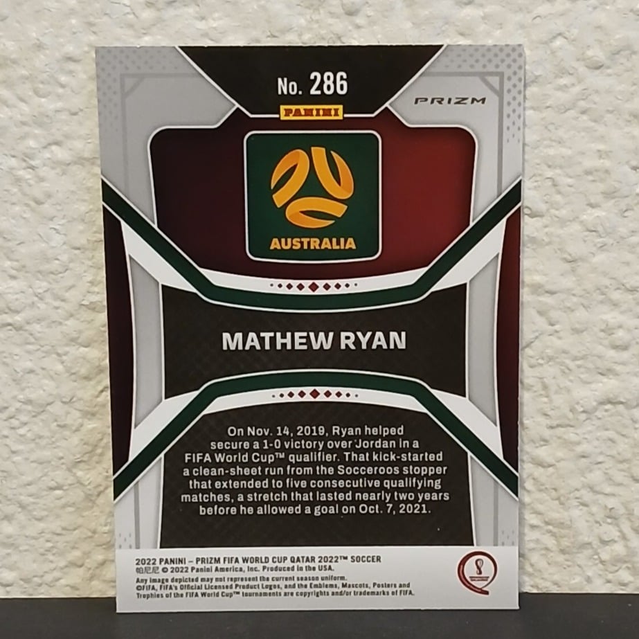 2022 PANINI PRIZM FIFA WORLD CUP QATAR MATHEW RYAN SILVER PRIZM #286 AUSTRALIA
