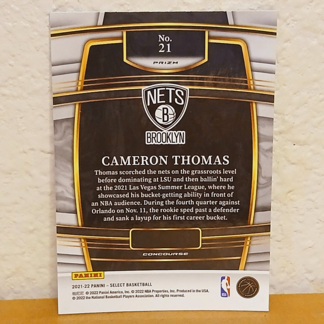 2021-22 PANINI SELECT CAMERON THOMAS BLUE SHIMMER PRIZM ROOKIE CARD #21