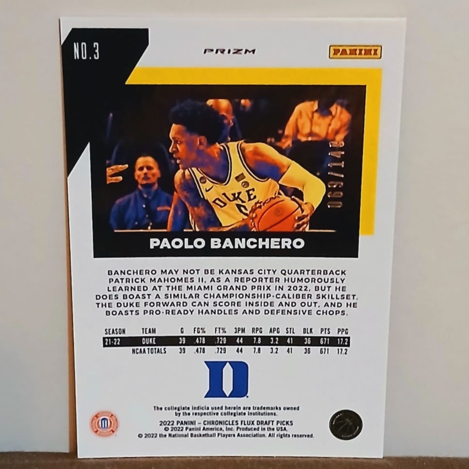 2022-23 PANINI CHRONICLES FLUX DRAFT PAOLO BANCHERO RED PRIZM ROOKIE #3 69/149