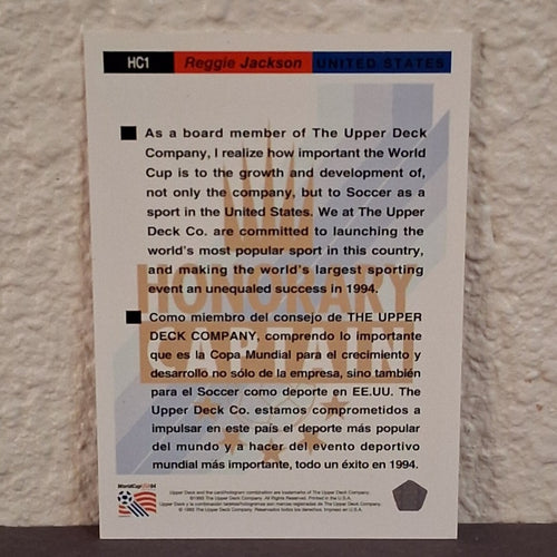 1993 UPPER DECK WORLD CUP 94 USA REGGIE JACKSON HONORARY CAPTAIN INSERT #HC1
