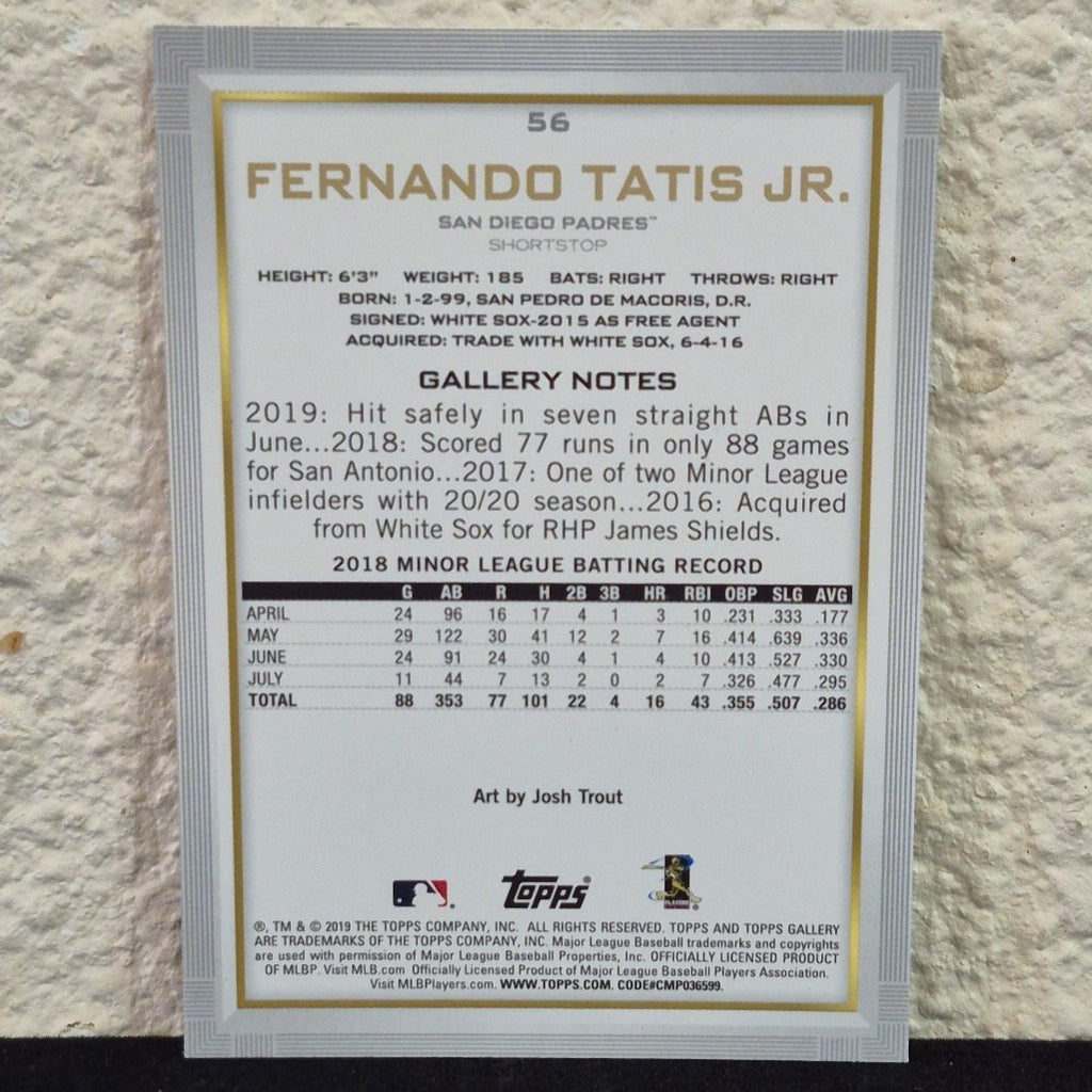 2019 TOPPS GALLERY FERNANDO TATIS JR ARTIST PROOF SP ROOKIE CARD #56
