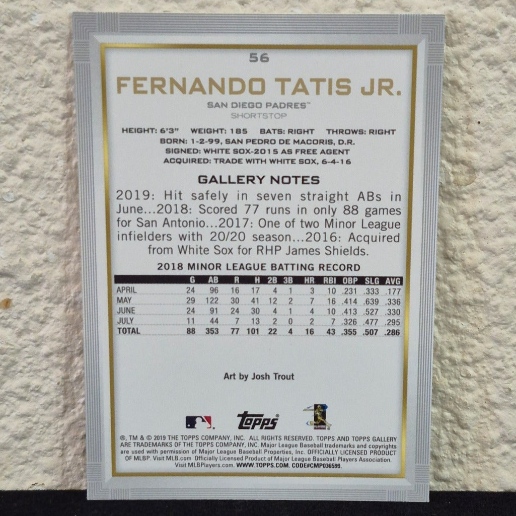 2019 TOPPS GALLERY FERNANDO TATIS JR ARTIST PROOF SP ROOKIE CARD #56