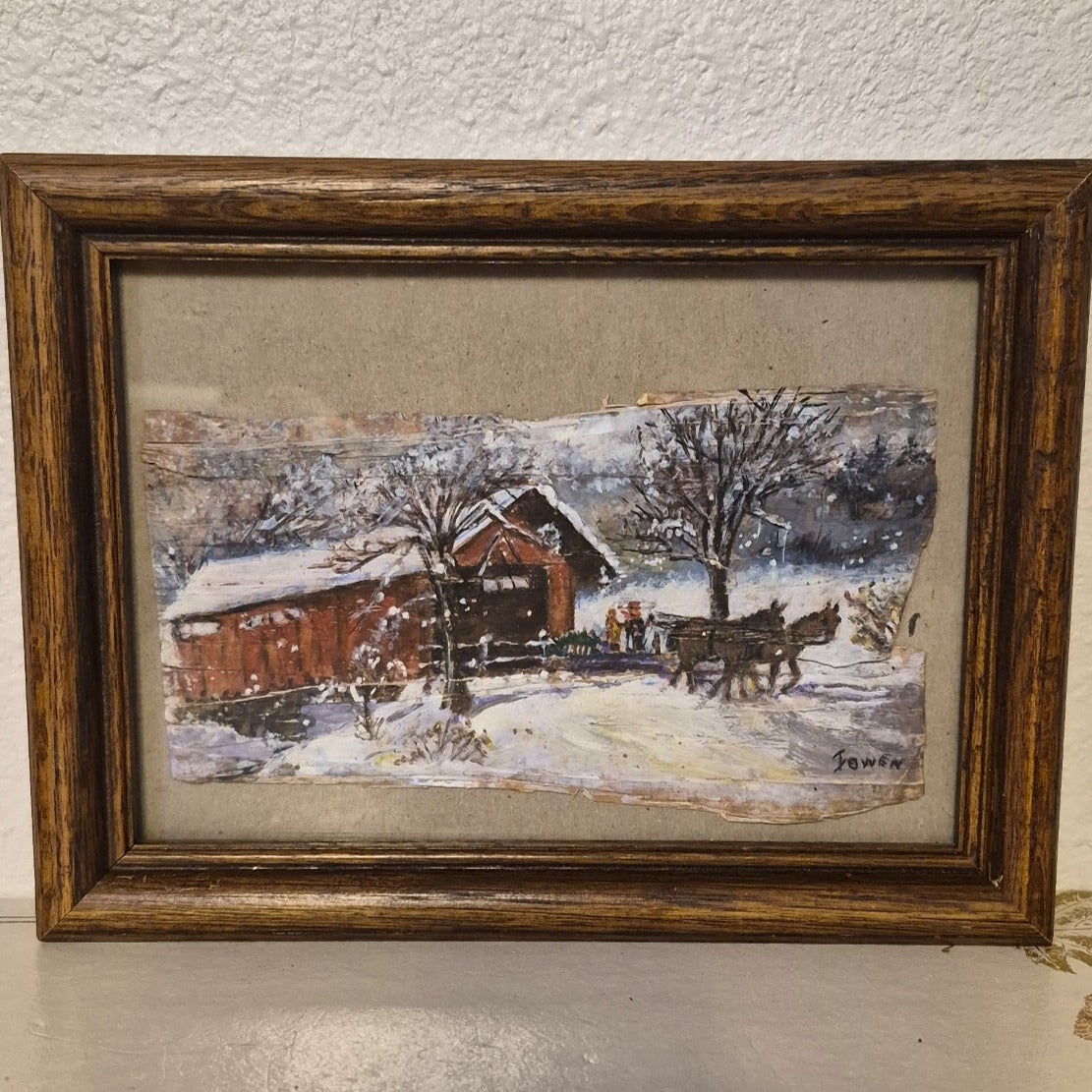 FRAMED ROBERT EMMETT OWEN RED BARN WINTER LANDSCAPE OIL PAINTING ARTIST SIGNED