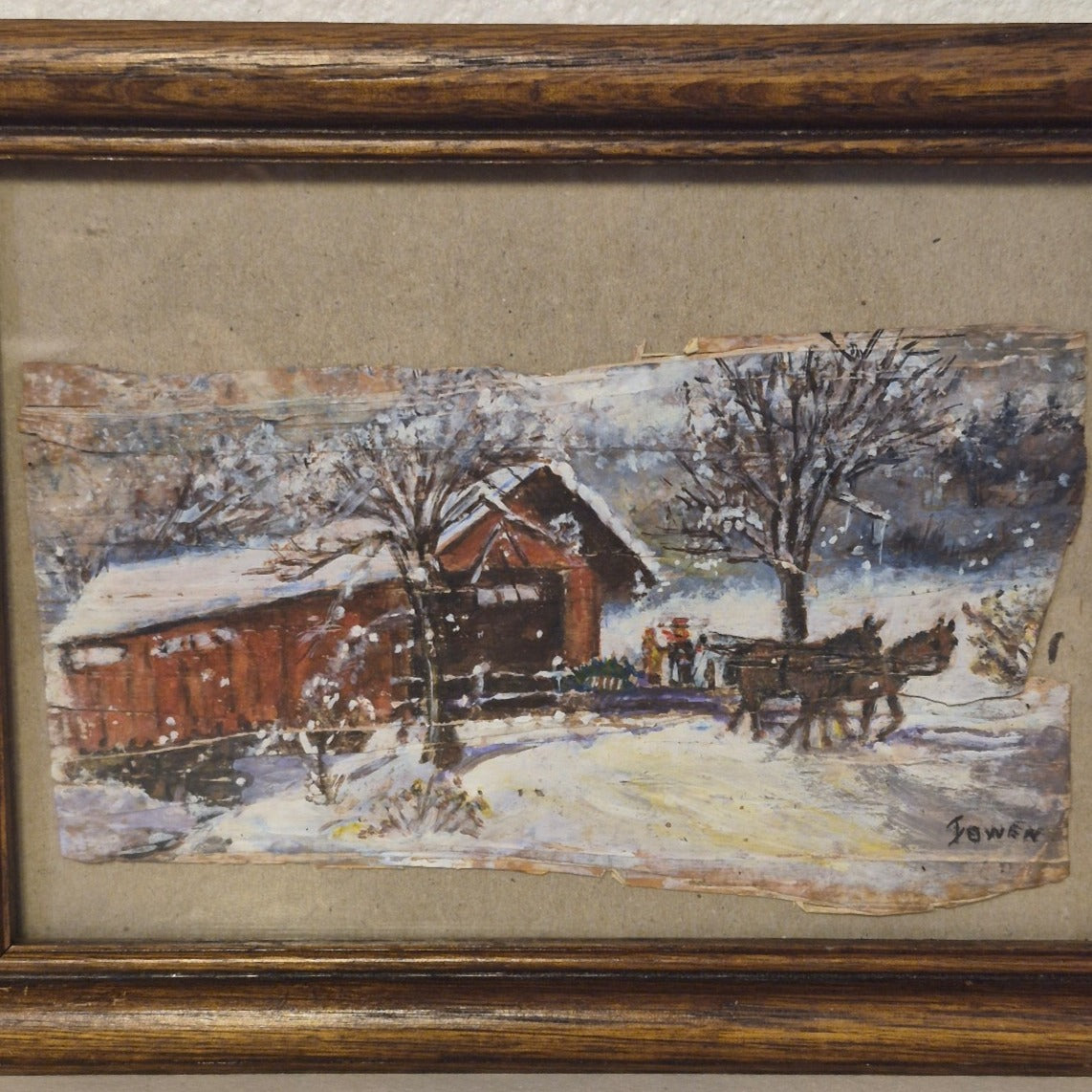 FRAMED ROBERT EMMETT OWEN RED BARN WINTER LANDSCAPE OIL PAINTING ARTIST SIGNED