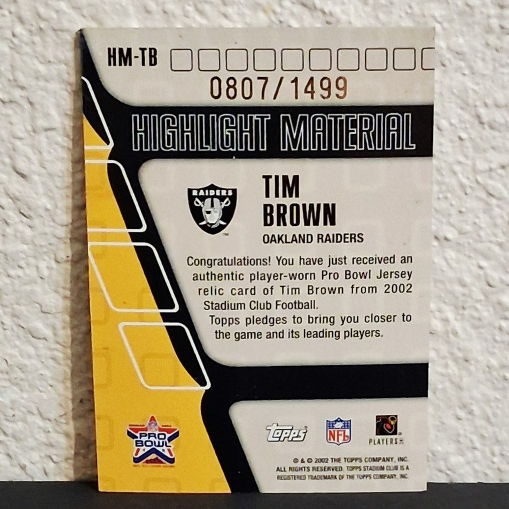 2002 TOPPS STADIUM CLUB TIM BROWN PRO BOWL GAME USED RELIC #HM-TB 807/1499