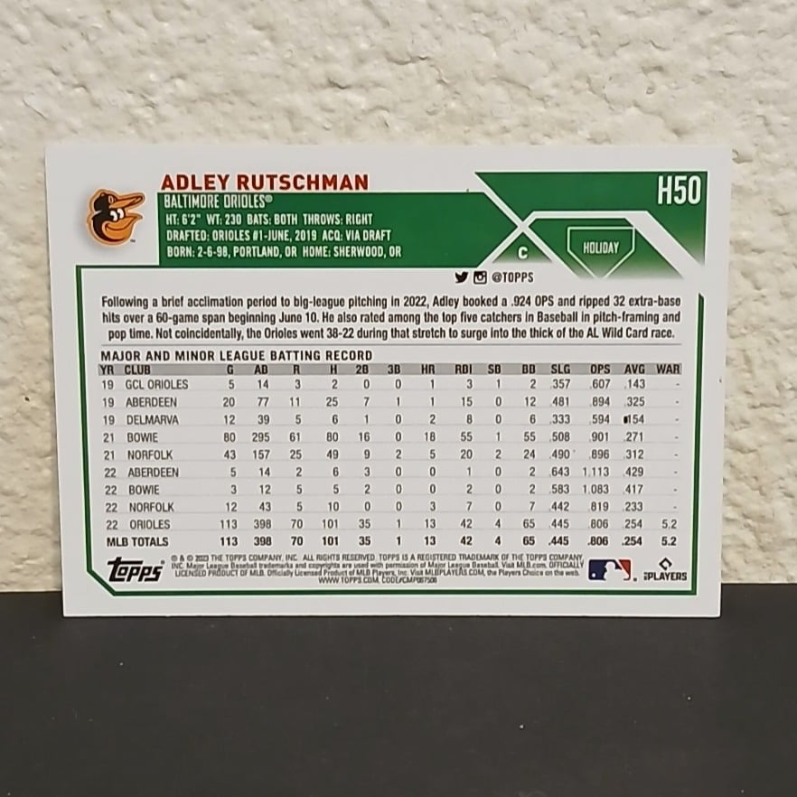 2022 TOPPS HOLIDAY ADLEY RUTSCHMAN GOLD CUP ALL STAR ROOKIE CARD #H50