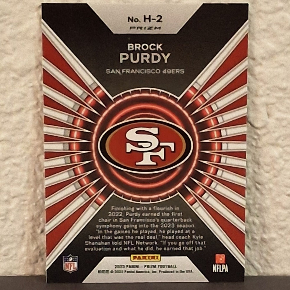 2023 PANINI PRIZM BROCK PURDY HYPE GREEN PRIZM INSERT CARD #H-2