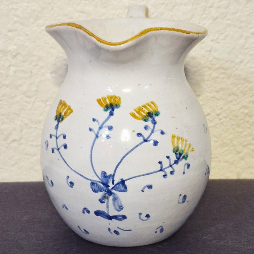VINTAGE HAND PAINTED BLUE FLORAL CERAMIC CREAM JUG MADE IN ITALY ARTIST SIGNED