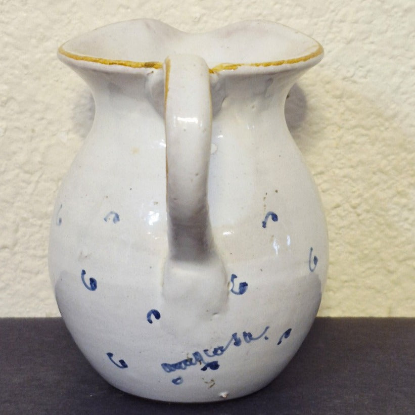 VINTAGE HAND PAINTED BLUE FLORAL CERAMIC CREAM JUG MADE IN ITALY ARTIST SIGNED