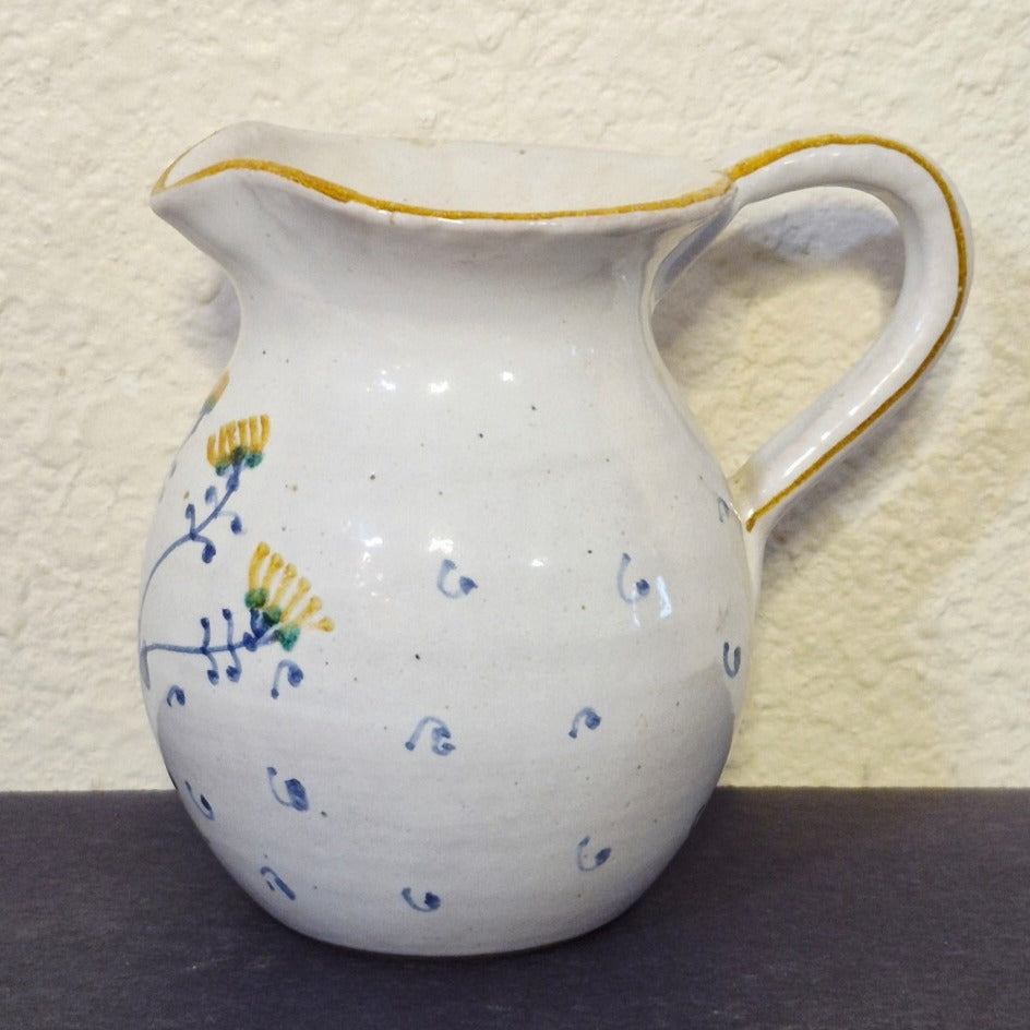 VINTAGE HAND PAINTED BLUE FLORAL CERAMIC CREAM JUG MADE IN ITALY ARTIST SIGNED