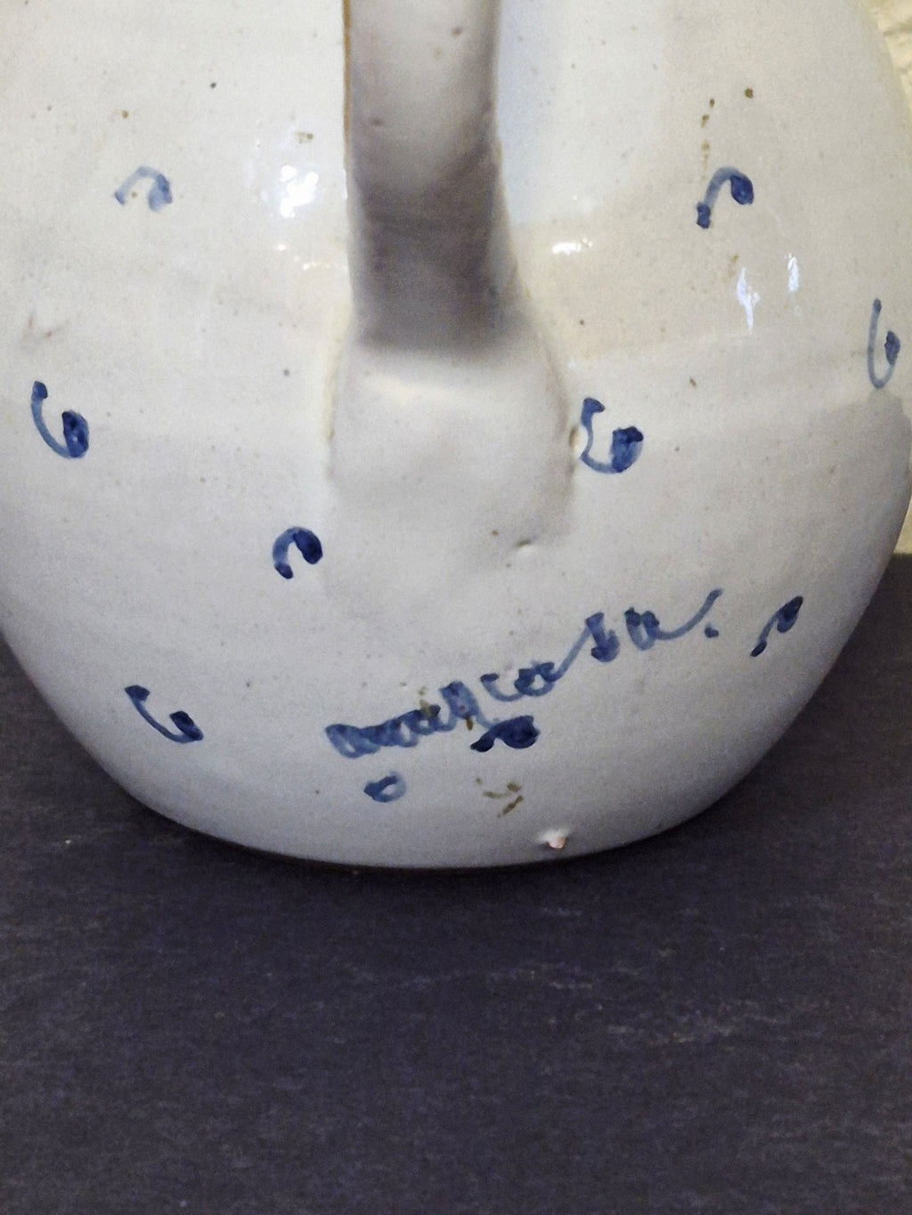 VINTAGE HAND PAINTED BLUE FLORAL CERAMIC CREAM JUG MADE IN ITALY ARTIST SIGNED
