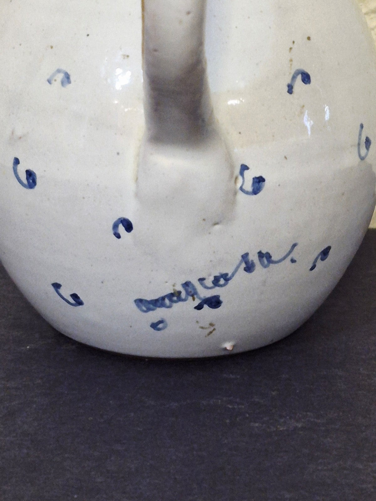VINTAGE HAND PAINTED BLUE FLORAL CERAMIC CREAM JUG MADE IN ITALY ARTIST SIGNED