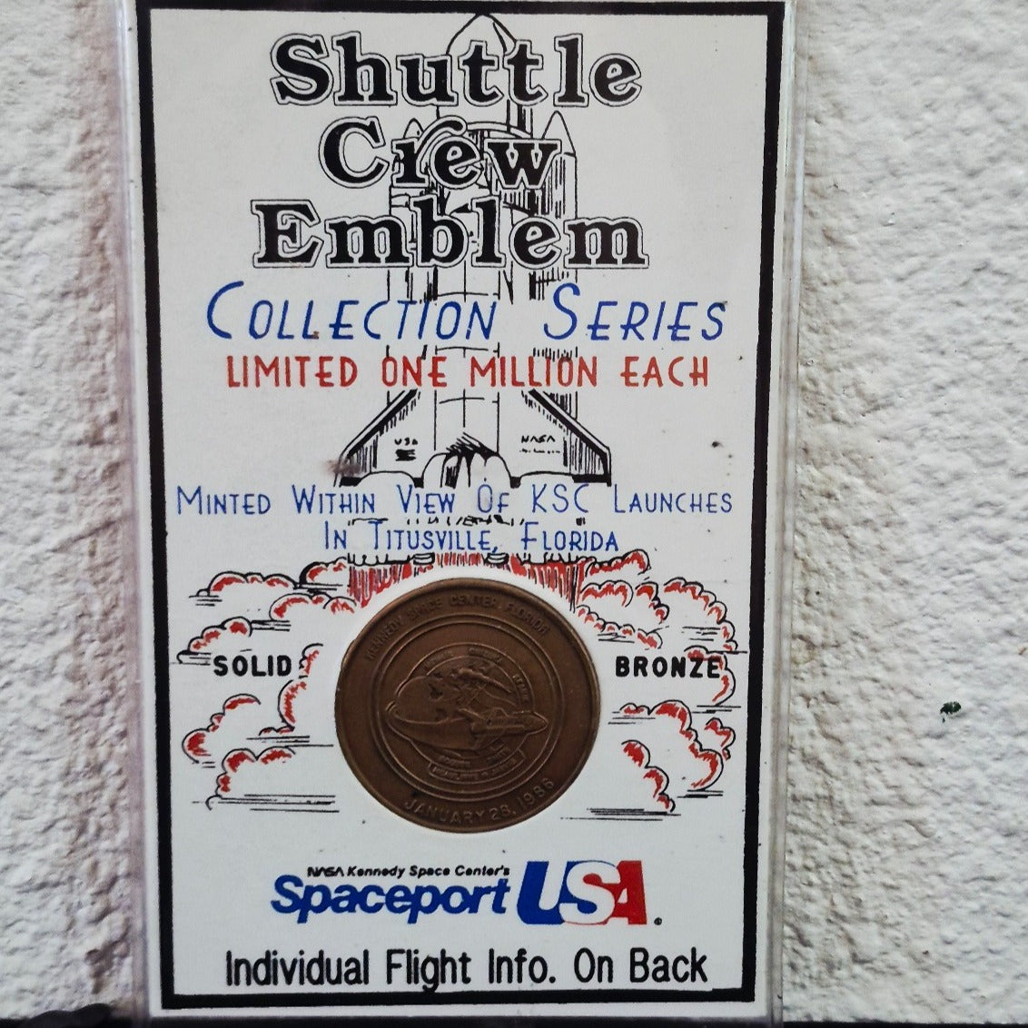 NASA SPACEPORT USA 1986 CHALLENGER SHUTTLE CREW EMBLEM SOLID BRONZE COIN
