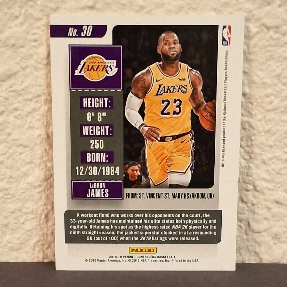 2018-19 PANINI CONTENDERS LEBRON JAMES SEASON TICKET #30 LOS ANGELES LAKERS
