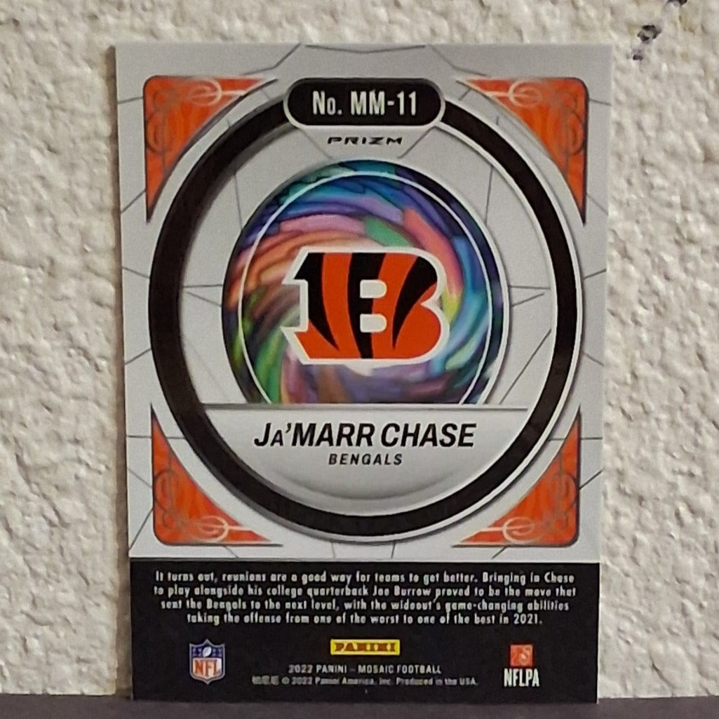 2022 PANINI MOSAIC MEN OF MASTERY JA'MARR CHASE HUDDLE SILVER DISCO PRIZM #MM-11