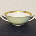 VINTAGE ROYAL COPENHAGEN DOUBLE HANDLED PISTACHIO GREEN GOLD TRIMMED SOUP BOWL