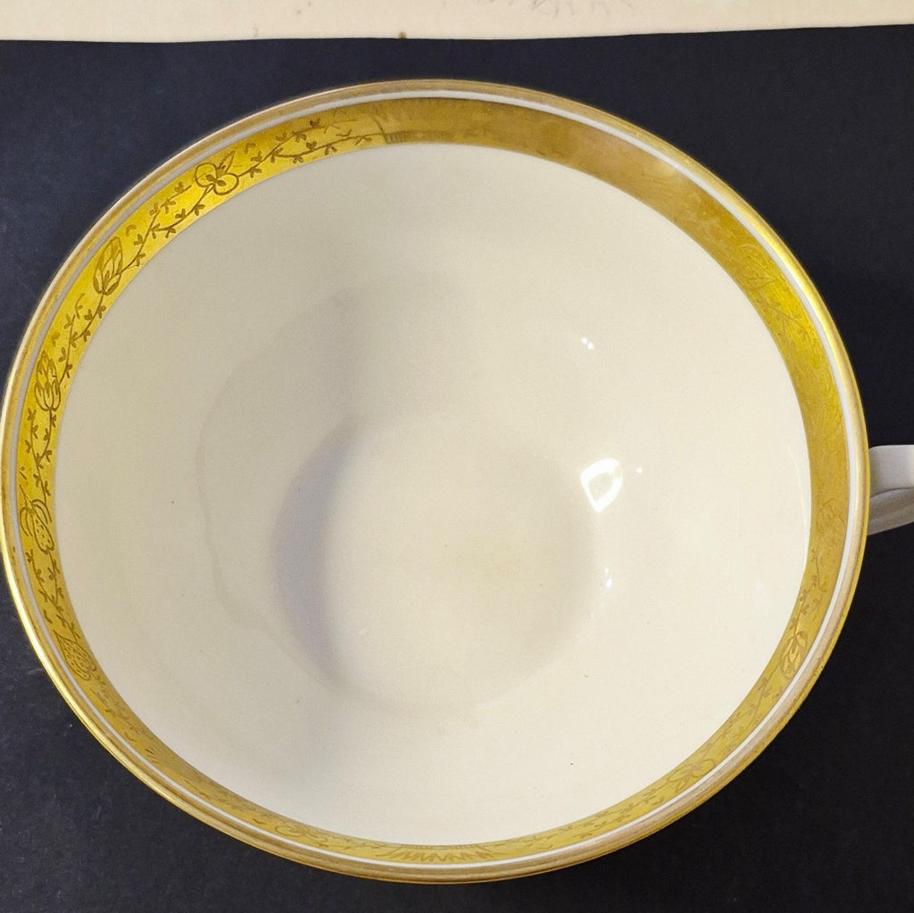 VINTAGE ROYAL COPENHAGEN DOUBLE HANDLED PISTACHIO GREEN GOLD TRIMMED SOUP BOWL