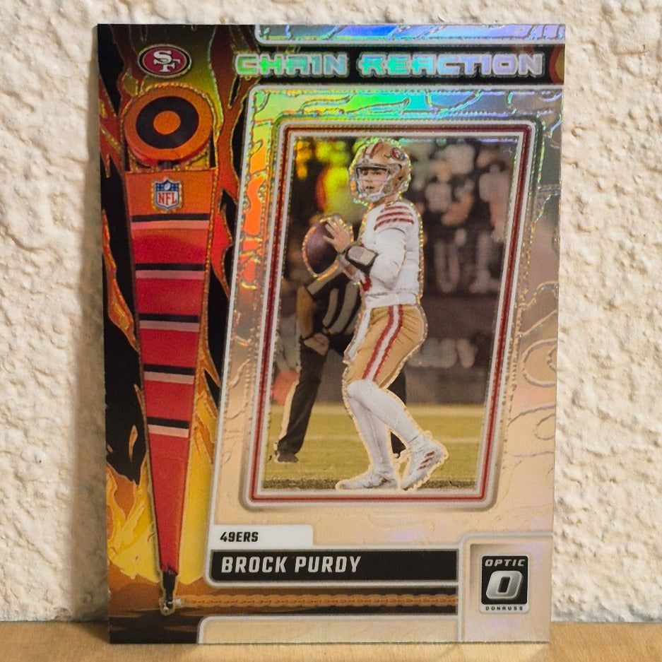 2023 PANINI DONUSS OPTIC BROCK PURDY CHAIN REACTION SILVER PRIZM INSERT #CR-BP