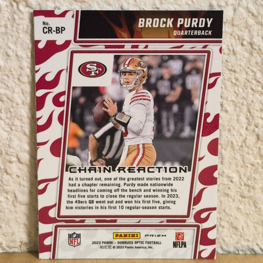 2023 PANINI DONUSS OPTIC BROCK PURDY CHAIN REACTION SILVER PRIZM INSERT #CR-BP