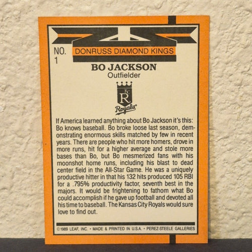 1990 DONRUSS DIAMOND KINGS BO JACKSON INSERT WHITE MARK ERROR CARD #1