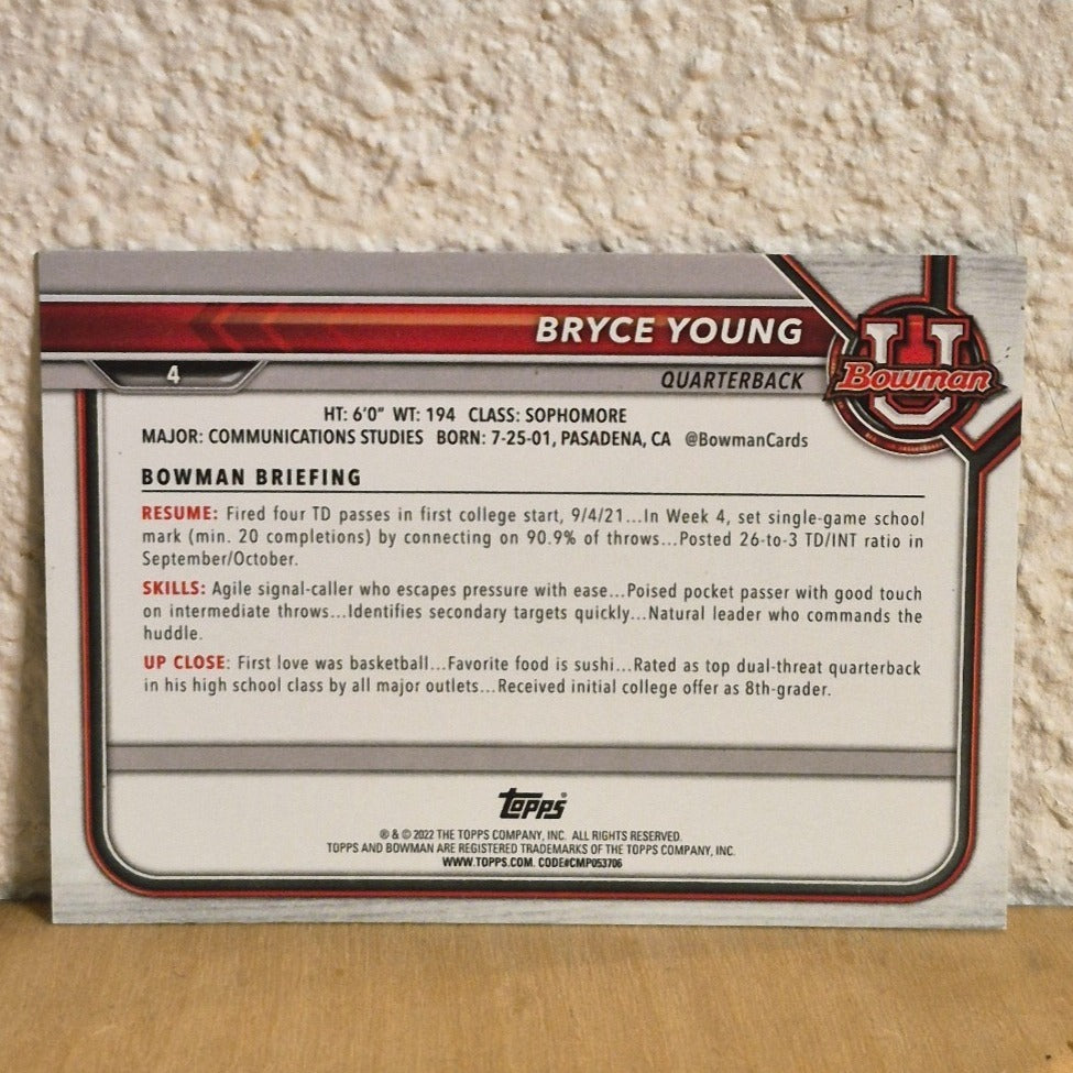 2021 BOWMAN UNIVERSITY BRYCE YOUNG 1ST BOWMAN ROOKIE CARD #4 CAROLINA PANTHERS