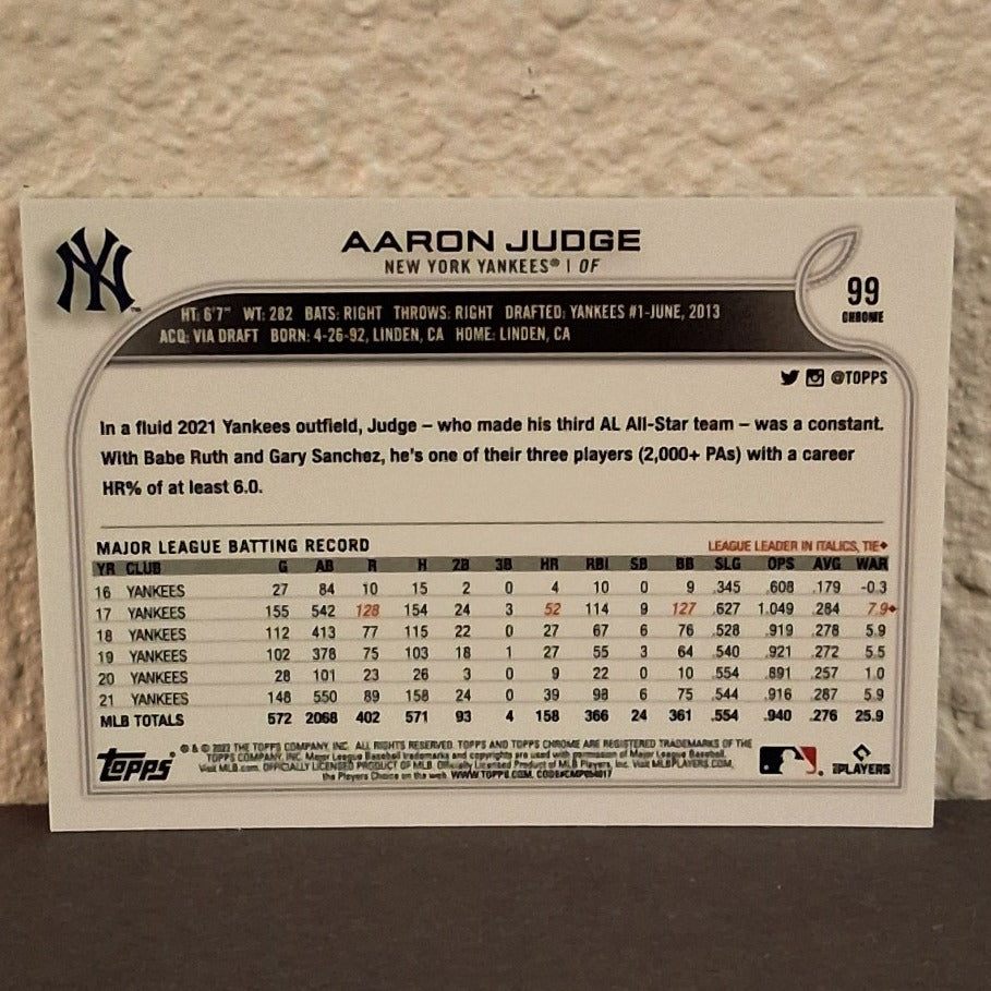 2022 TOPPS CHROME AARON JUDGE SSP PHOTO VARIATION REFRACTOR #99 NEW YORK YANKEES