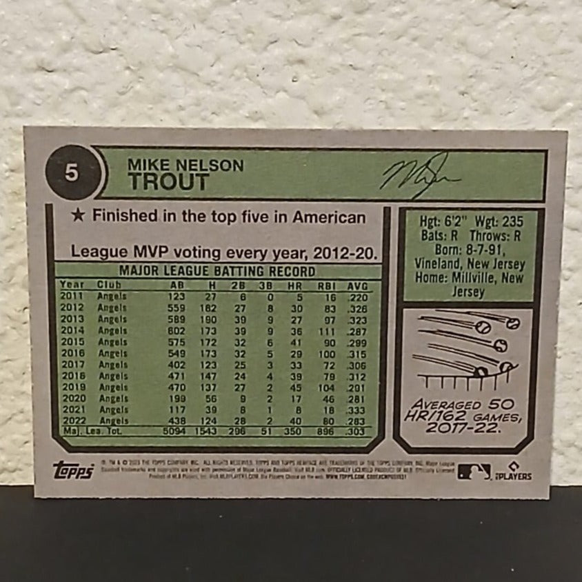 2023 TOPPS HERITAGE MIKE TROUT ERROR NO CITY VARIATION #5 LOS ANGELES ANGELS