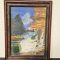ANTIQUE FRAMED ORIGINAL FALL MOUNTAIN SCENE LANDSCAPE OIL PAINTING 7X5
