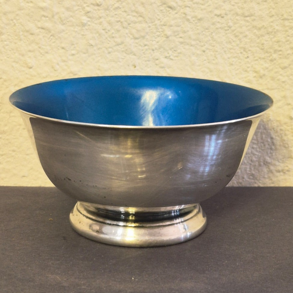 VINTAGE REED & BARTON SILVERPLATED BLUE ENAMEL PAUL REVERE BOWL